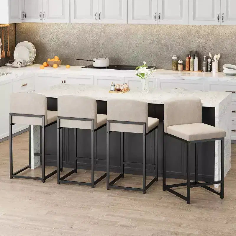 2 tabourets de bar modernes, chaises de comptoir rembourrées en similicuir hauteur 63 cm avec dossier et pieds antidérapants réglables pour îlot de cuisine