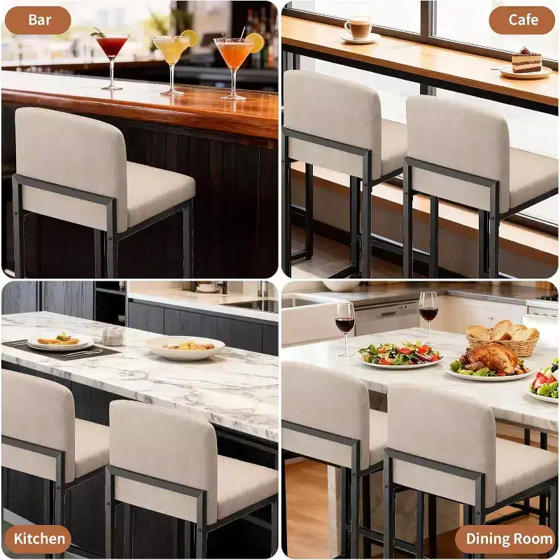 2 tabourets de bar modernes, chaises de comptoir rembourrées en similicuir hauteur 63 cm avec dossier et pieds antidérapants réglables pour îlot de cuisine