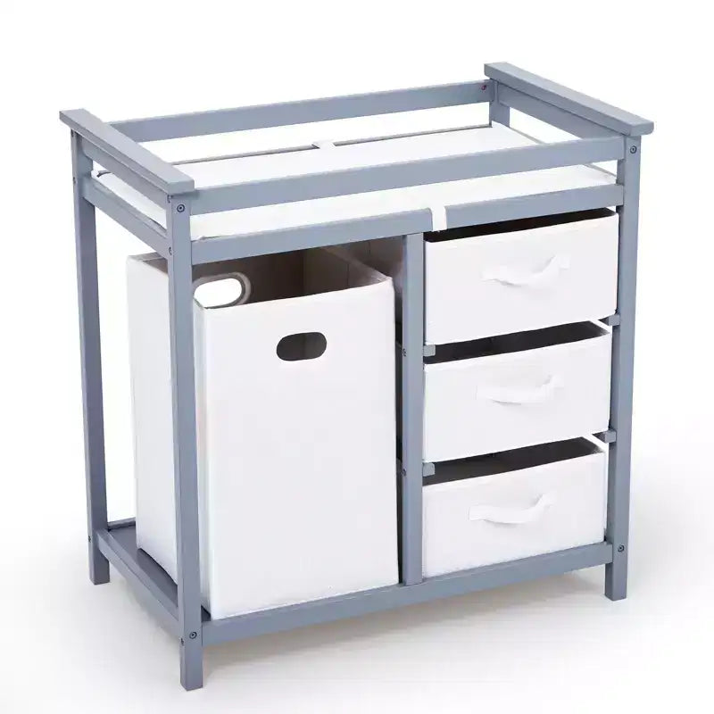 Table à langer et commode en bois avec 3 tiroirs, panier à linge et matelas à langer – Station de puériculture pour nouveau-nés et bébés