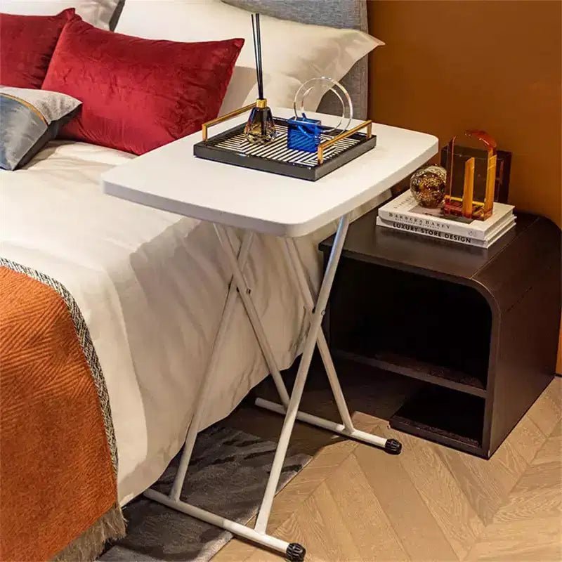 Table pliante, tables pliantes personnelles en plastique, table à manger rectangulaire réglable, table de chevet carrée simple, blanc