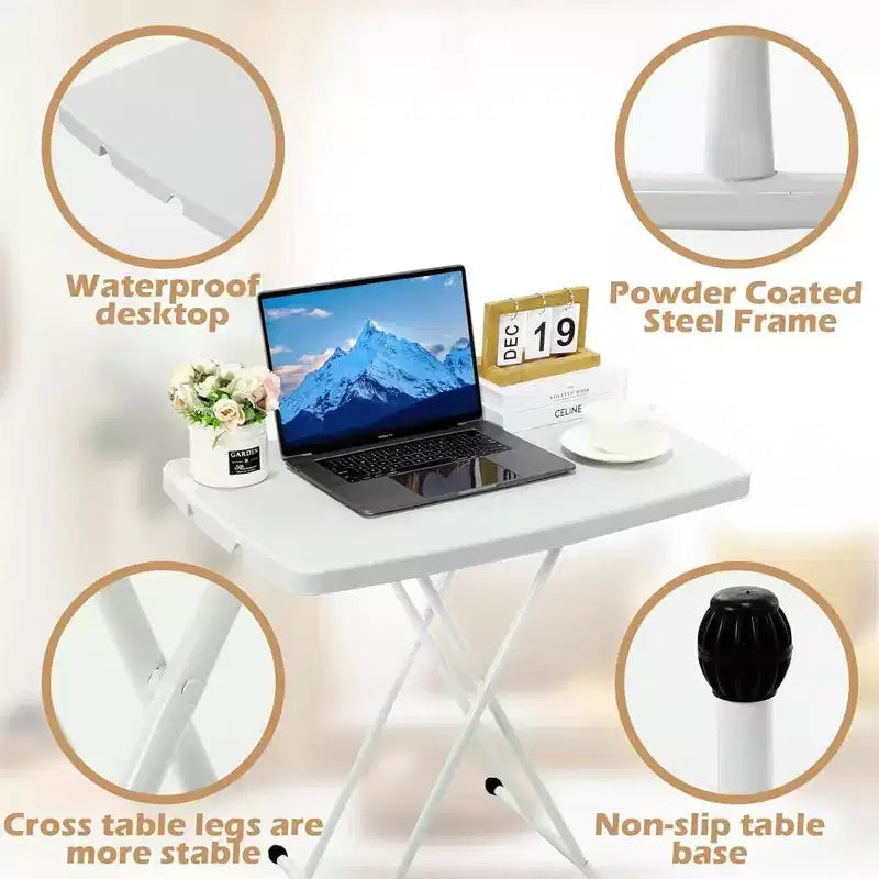 Table pliante, tables pliantes personnelles en plastique, table à manger rectangulaire réglable, table de chevet carrée simple, blanc
