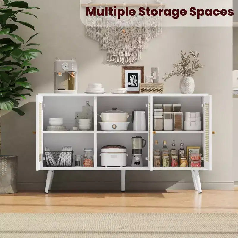 Meuble buffet en rotin à 3 portes avec rangement, buffet/crédence autoportant pour cuisine et salle à manger
