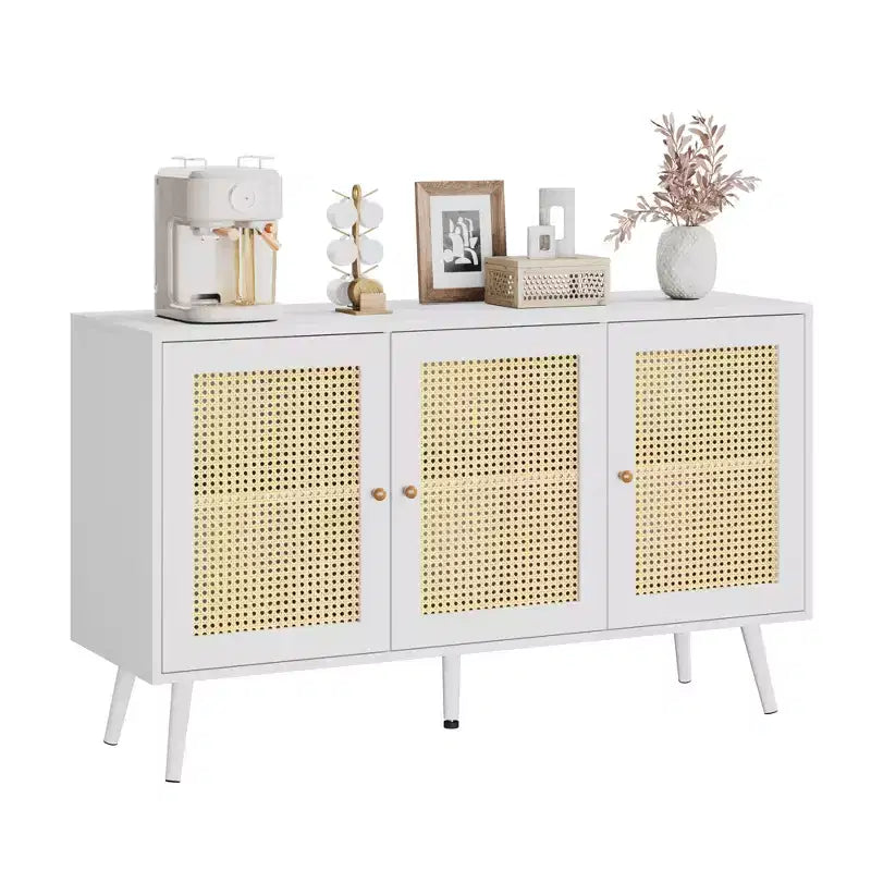 Meuble buffet en rotin à 3 portes avec rangement, buffet/crédence autoportant pour cuisine et salle à manger