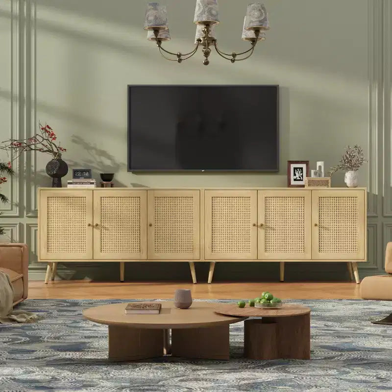 Meuble buffet en rotin à 3 portes avec rangement, buffet/crédence autoportant pour cuisine et salle à manger