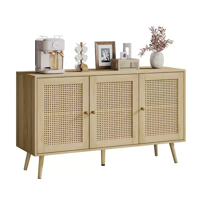Meuble buffet en rotin à 3 portes avec rangement, buffet/crédence autoportant pour cuisine et salle à manger
