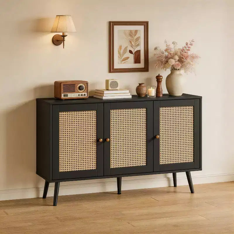 Meuble buffet en rotin à 3 portes avec rangement, buffet/crédence autoportant pour cuisine et salle à manger