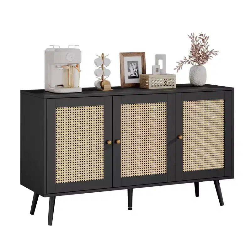Meuble buffet en rotin à 3 portes avec rangement, buffet/crédence autoportant pour cuisine et salle à manger