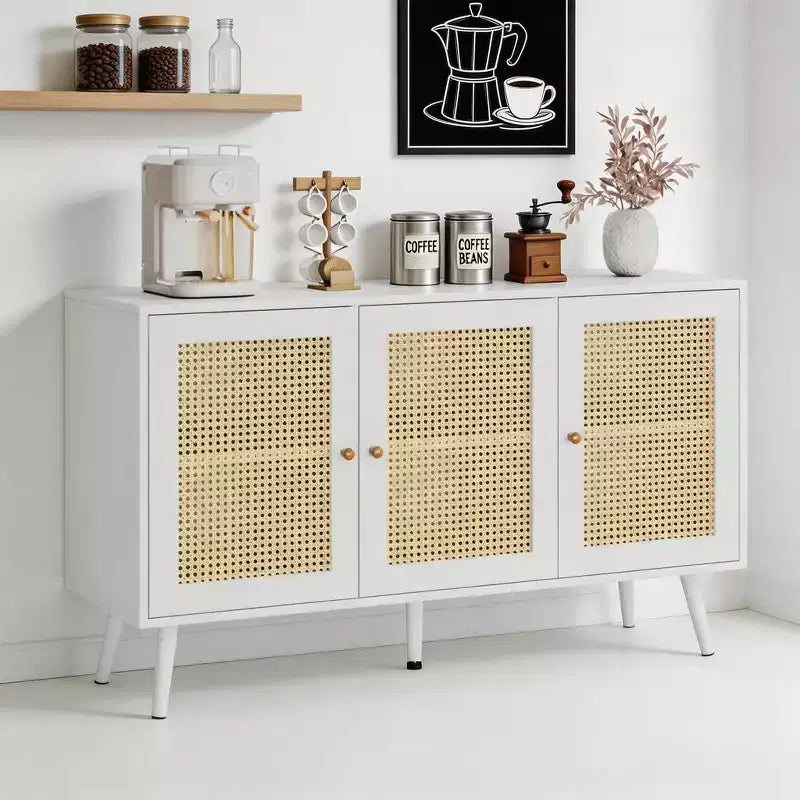 Meuble buffet en rotin à 3 portes avec rangement, buffet/crédence autoportant pour cuisine et salle à manger