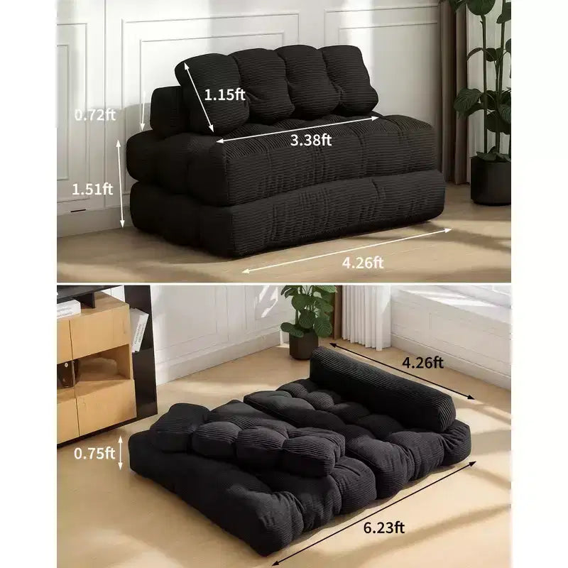 Canapé-lit pliable, futon convertible une place avec dossier et oreiller, lit-chaise pliant portable pour salon et chambre à coucher