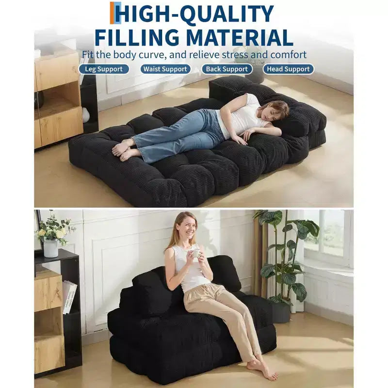 Canapé-lit pliable, futon convertible une place avec dossier et oreiller, lit-chaise pliant portable pour salon et chambre à coucher
