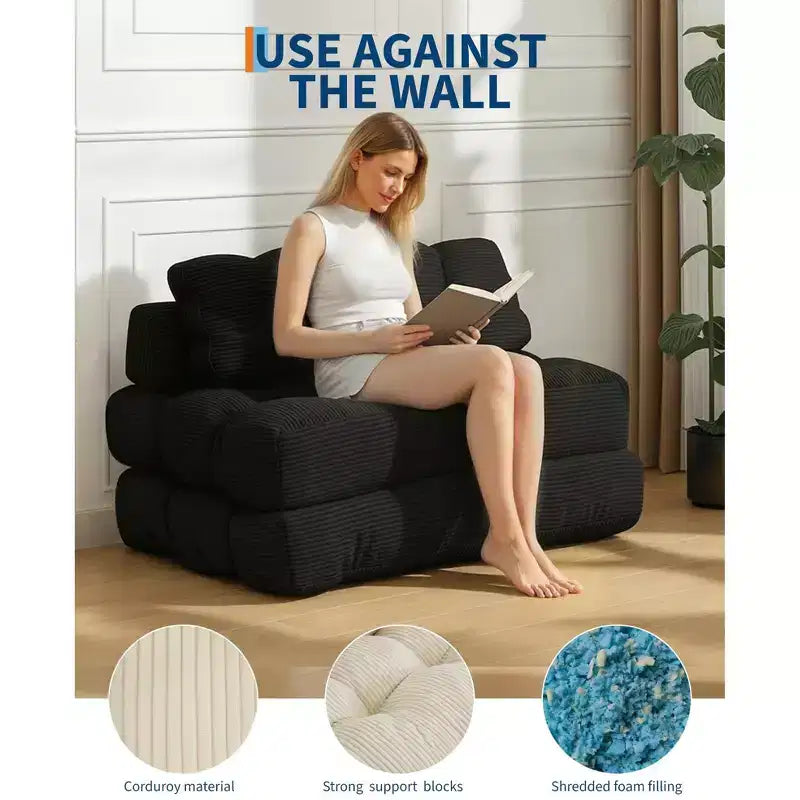 Canapé-lit pliable, futon convertible une place avec dossier et oreiller, lit-chaise pliant portable pour salon et chambre à coucher