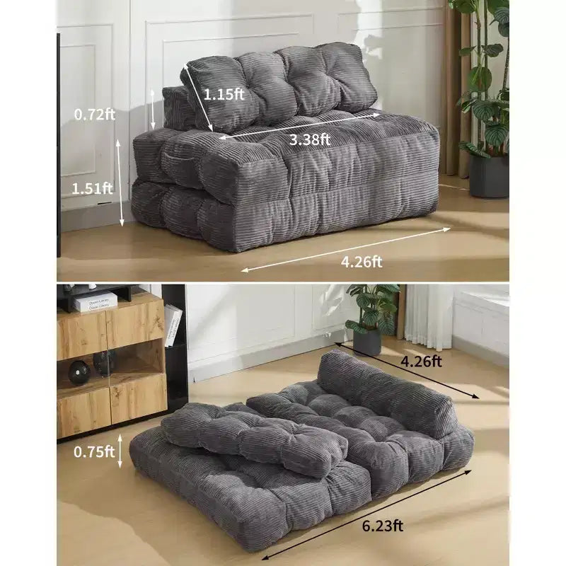 Canapé-lit pliable, futon convertible une place avec dossier et oreiller, lit-chaise pliant portable pour salon et chambre à coucher