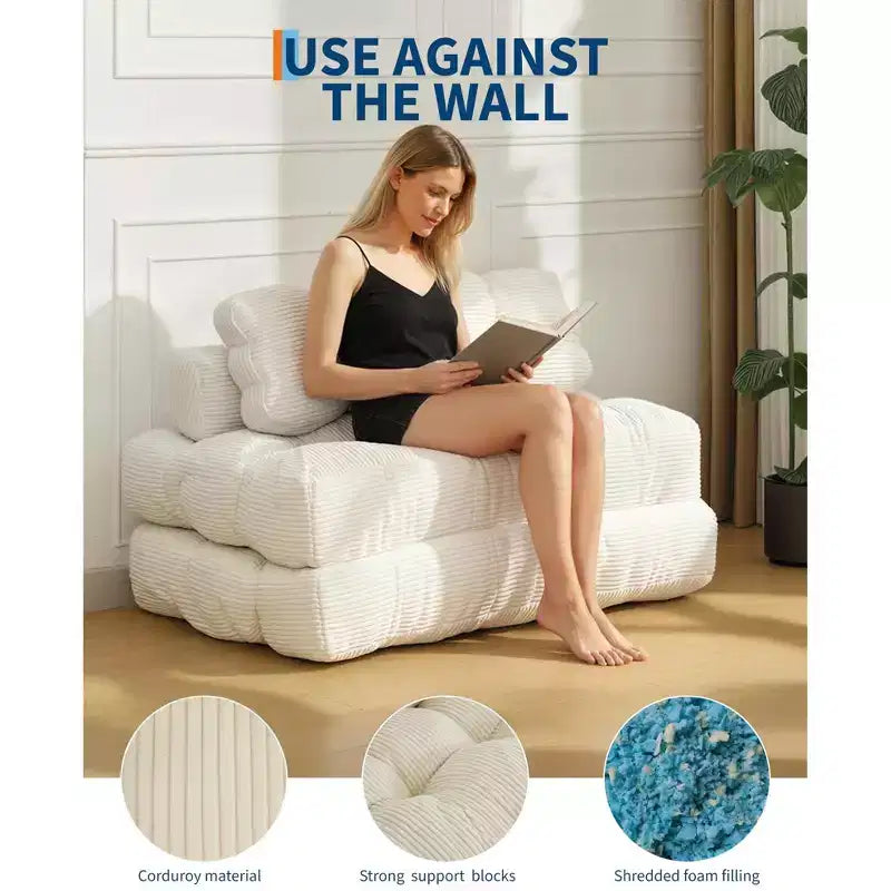 Canapé-lit pliable, futon convertible une place avec dossier et oreiller, lit-chaise pliant portable pour salon et chambre à coucher