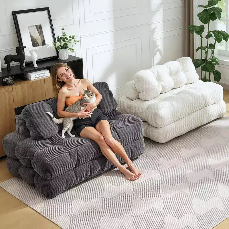 Canapé-lit pliable, futon convertible une place avec dossier et oreiller, lit-chaise pliant portable pour salon et chambre à coucher