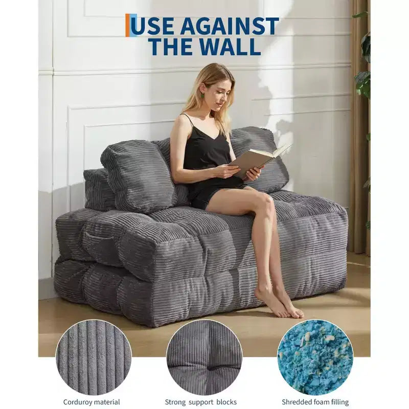 Canapé-lit pliable, futon convertible une place avec dossier et oreiller, lit-chaise pliant portable pour salon et chambre à coucher