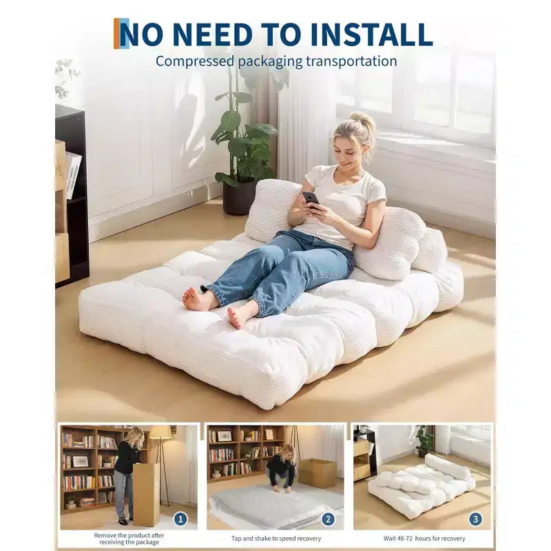 Canapé-lit pliable, futon convertible une place avec dossier et oreiller, lit-chaise pliant portable pour salon et chambre à coucher