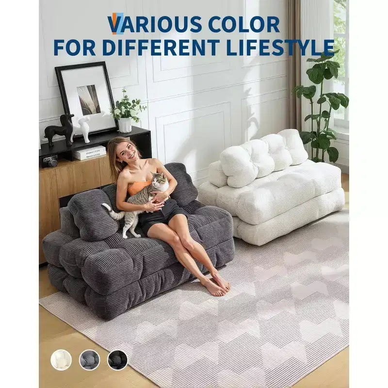 Canapé-lit pliable, futon convertible une place avec dossier et oreiller, lit-chaise pliant portable pour salon et chambre à coucher