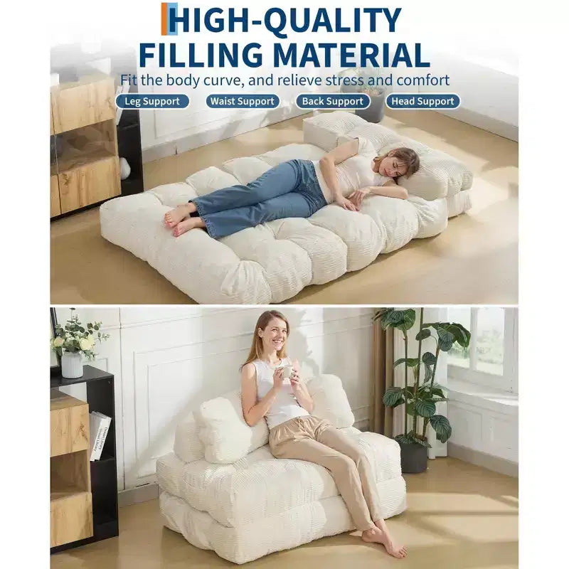 Canapé-lit pliable, futon convertible une place avec dossier et oreiller, lit-chaise pliant portable pour salon et chambre à coucher
