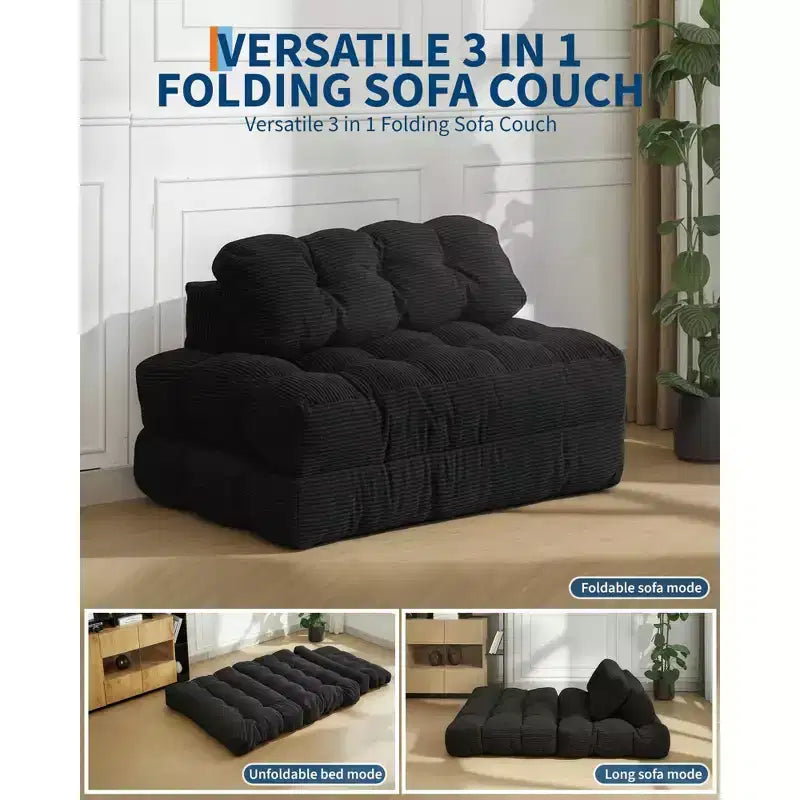 Canapé-lit pliable, futon convertible une place avec dossier et oreiller, lit-chaise pliant portable pour salon et chambre à coucher