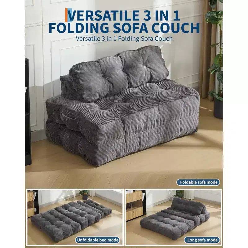 Canapé-lit pliable, futon convertible une place avec dossier et oreiller, lit-chaise pliant portable pour salon et chambre à coucher