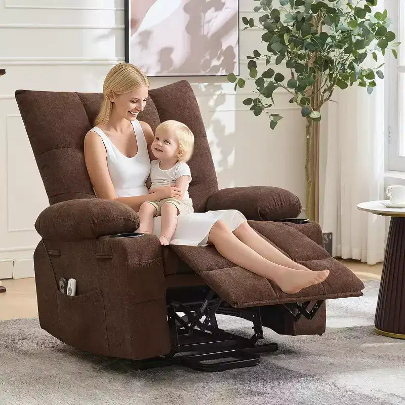 Fauteuil inclinable électrique releveur pour personnes âgées – Fauteuil inclinable de massage et chauffant avec aide au lever à 45°, fauteuil à bascule pivotant avec porte-gobelets, fauteuil de relaxation inclinable