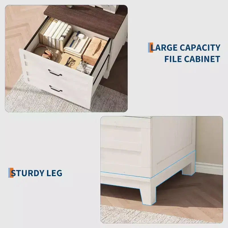 Meuble de classement latéral avec 2 tiroirs profonds, grand meuble de rangement en bois de style ferme avec suspension pour documents au format légal/lettre/A4, pour bureau à domicile