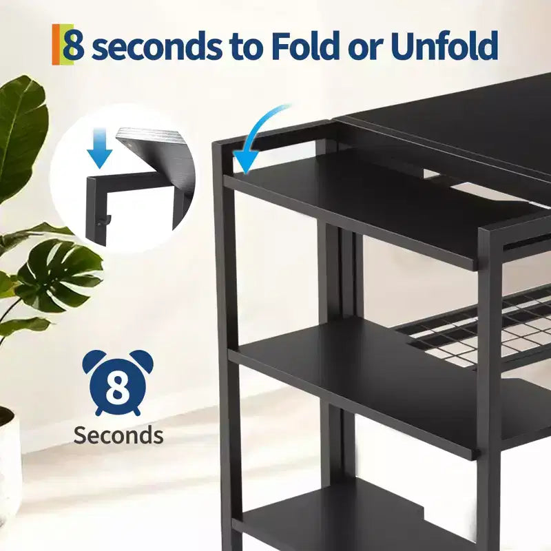 Bureau pliant de 89 cm avec étagère de rangement, bureau d'ordinateur peu encombrant, table robuste sans assemblage, pour chambre à coucher, bureau à domicile