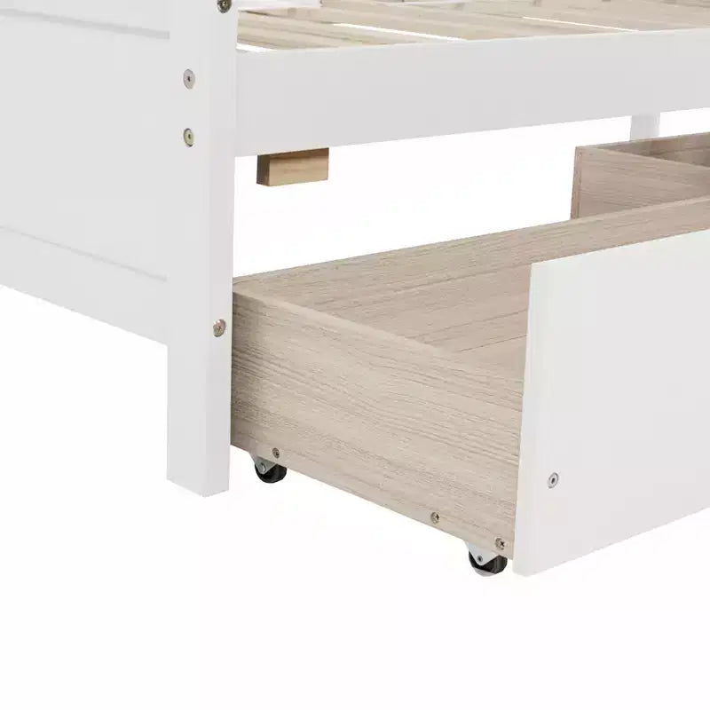Lit de repos jumeau avec 2 tiroirs de rangement, Canapé-lit en bois de pin massif, Design peu encombrant pour chambre ou salon, Blanc