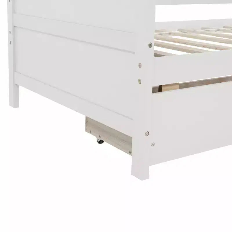 Lit de repos jumeau avec 2 tiroirs de rangement, Canapé-lit en bois de pin massif, Design peu encombrant pour chambre ou salon, Blanc