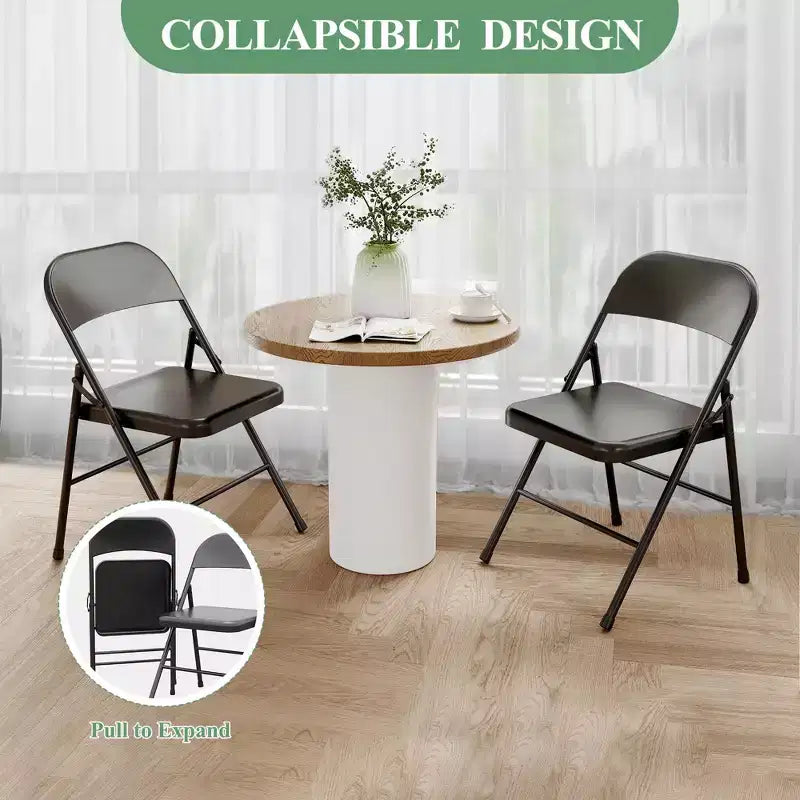 Chaises pliantes en métal avec dossier, chaises en métal avec cadre en acier durable, siège empilable portable intérieur extérieur, pour bureau à domicile, lot de 4