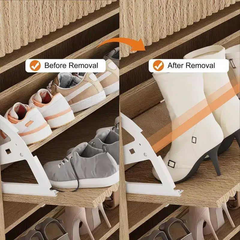 Meuble à chaussures avec 2 tiroirs basculants, meuble à chaussures en bois cannelé dissimulé avec 1 tiroir supérieur, organiseur de chaussures étroit autoportant pour couloir,