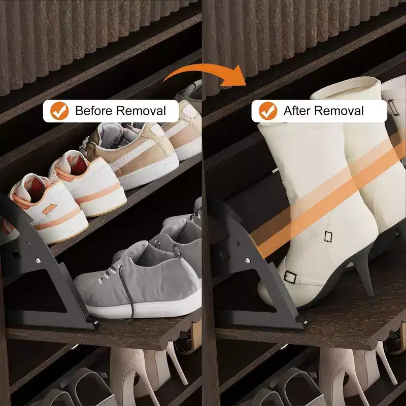 Meuble à chaussures avec 2 tiroirs basculants, meuble à chaussures en bois cannelé dissimulé avec 1 tiroir supérieur, organiseur de chaussures étroit autoportant pour couloir,