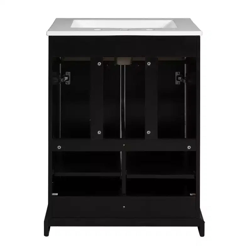 Meuble-lavabo de salle de bain compact 24 po avec portes à fermeture douce, meuble de rangement, simple vasque, noir