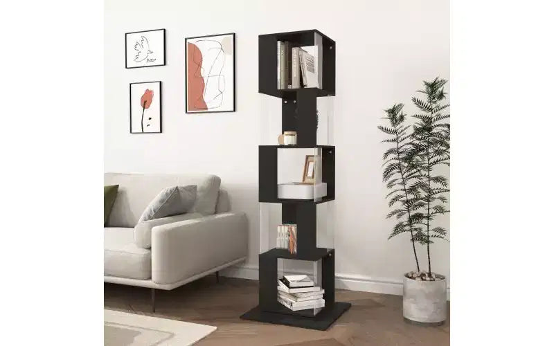 Étagères d'angle en bois rotatives, étagère verticale avec plaque acrylique, bibliothèques verticales multifonctionnelles pour petits espaces, bureau