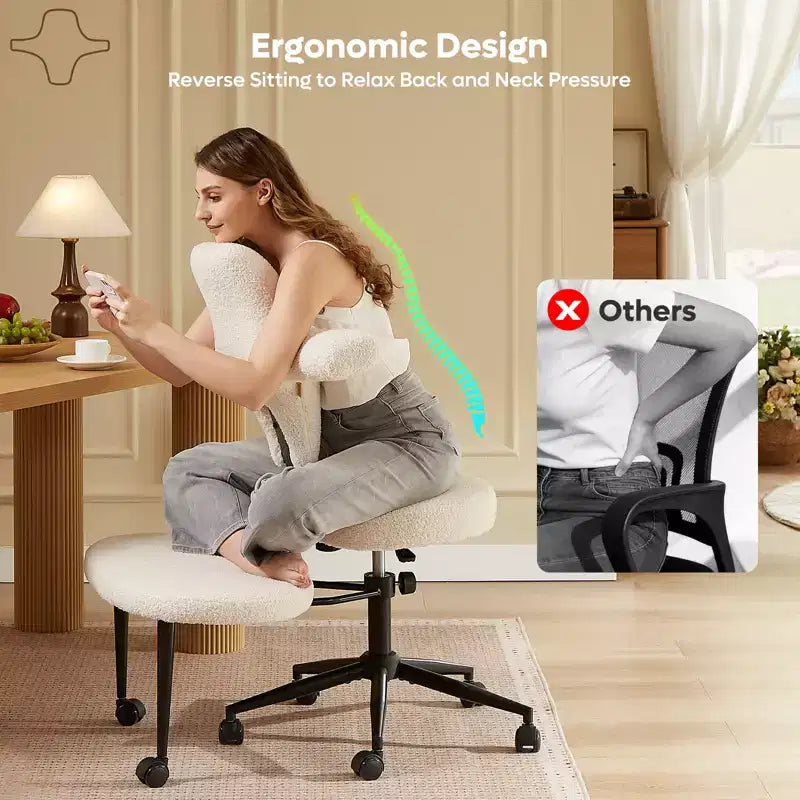 Chaise de bureau confortable pour s'asseoir à l'envers, chaise Criss Cross avec repose-pieds rétractable, siège extra-large et hauteur réglable