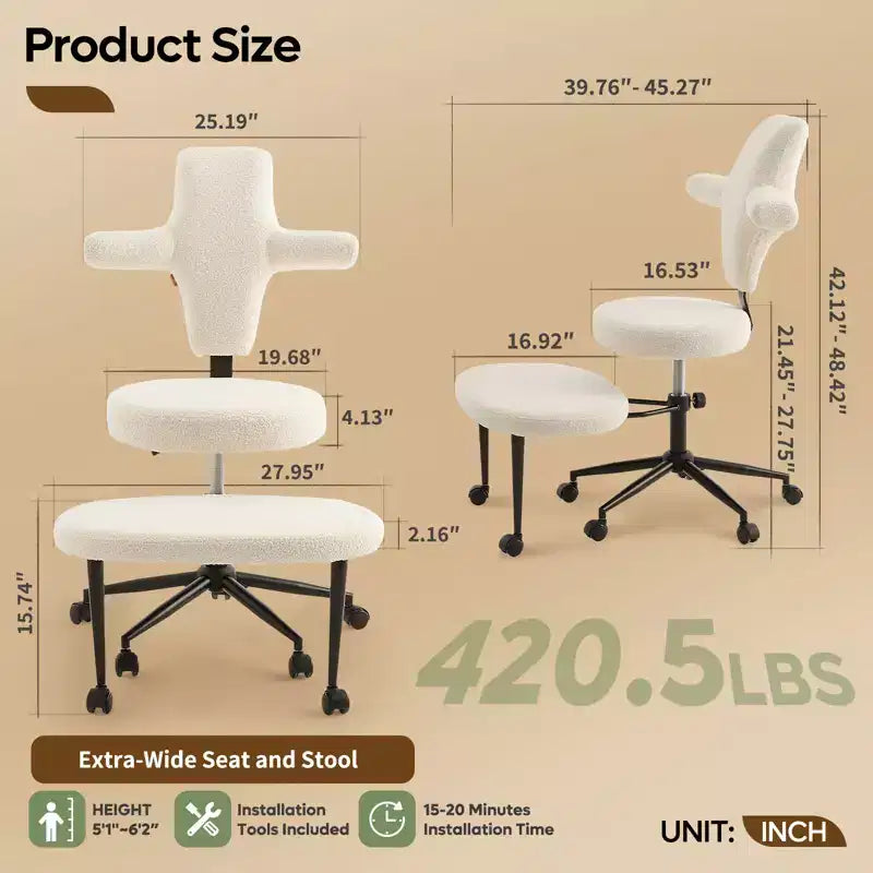 Chaise de bureau confortable pour s'asseoir à l'envers, chaise Criss Cross avec repose-pieds rétractable, siège extra-large et hauteur réglable