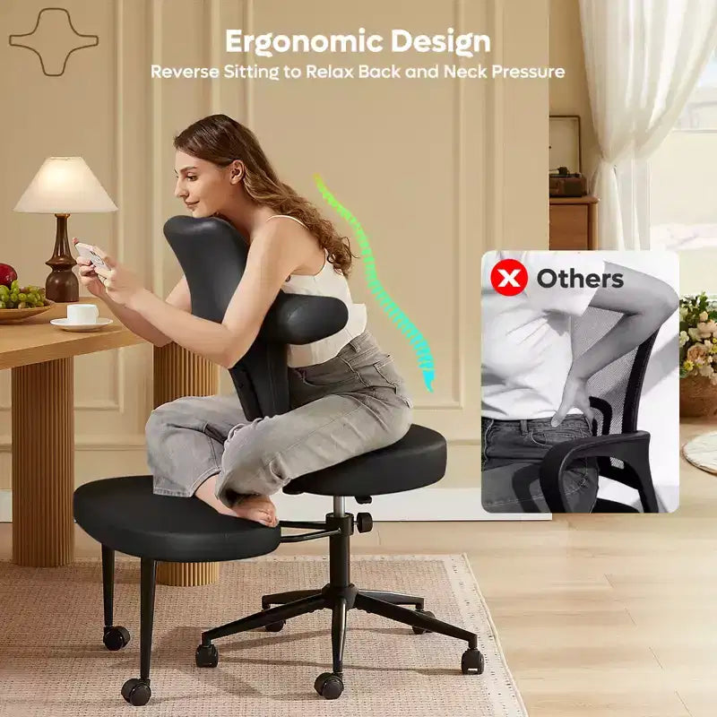 Chaise de bureau confortable pour s'asseoir à l'envers, chaise Criss Cross avec repose-pieds rétractable, siège extra-large et hauteur réglable