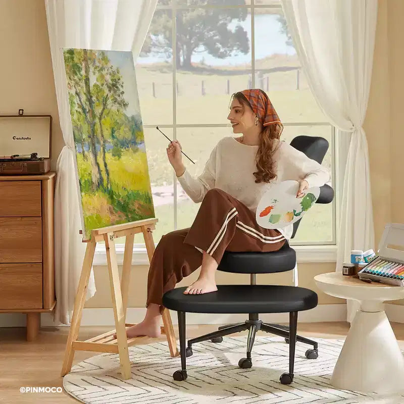 Chaise de bureau confortable pour s'asseoir à l'envers, chaise Criss Cross avec repose-pieds rétractable, siège extra-large et hauteur réglable
