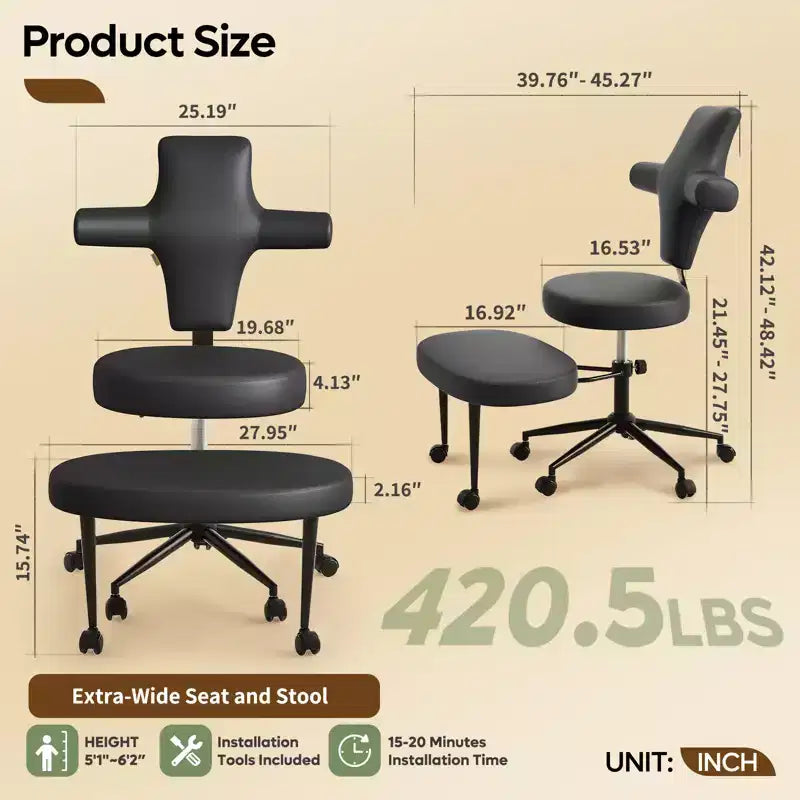 Chaise de bureau confortable pour s'asseoir à l'envers, chaise Criss Cross avec repose-pieds rétractable, siège extra-large et hauteur réglable