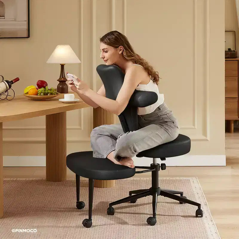Chaise de bureau confortable pour s'asseoir à l'envers, chaise Criss Cross avec repose-pieds rétractable, siège extra-large et hauteur réglable