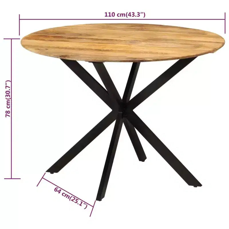 Table à manger Bois naturel, Noir - 110 x 78 cm Bois de manguier massif