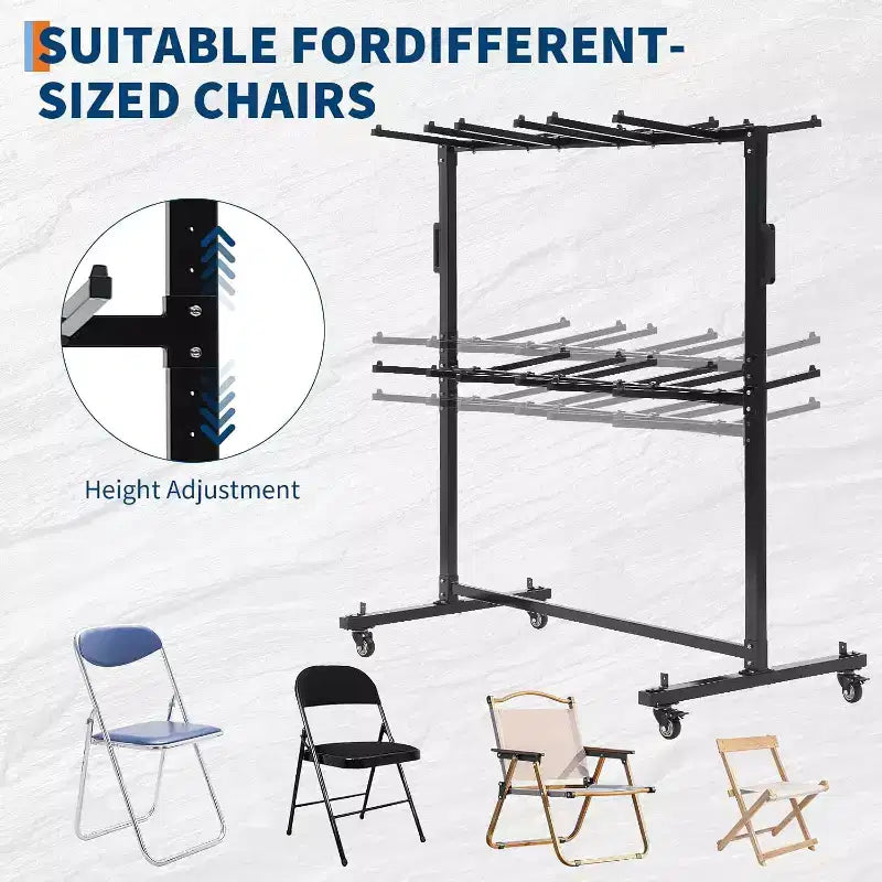 Chariot de rangement pliable à un niveau pour 42/84 chaises ou 12 tables, avec roues en caoutchouc et housse anti-poussière