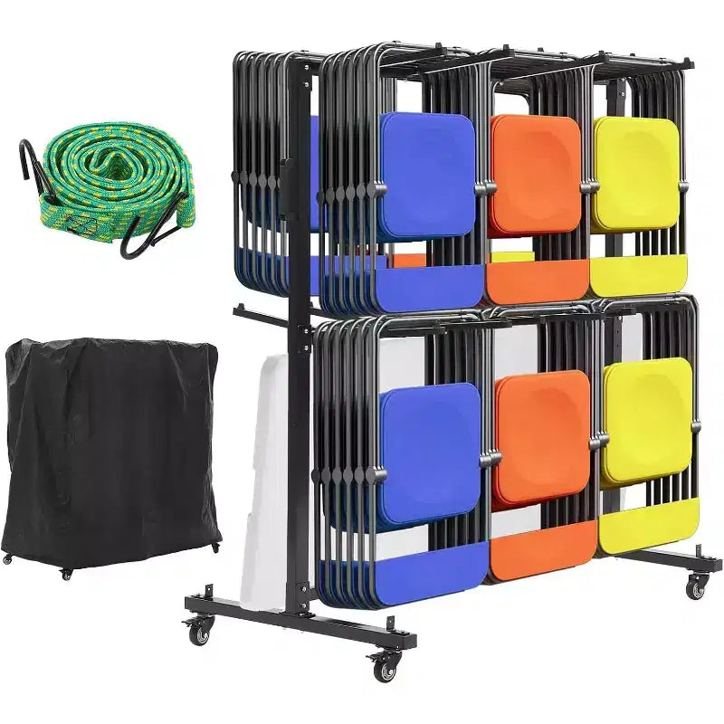 Chariot de rangement pliable à un niveau pour 42/84 chaises ou 12 tables, avec roues en caoutchouc et housse anti-poussière