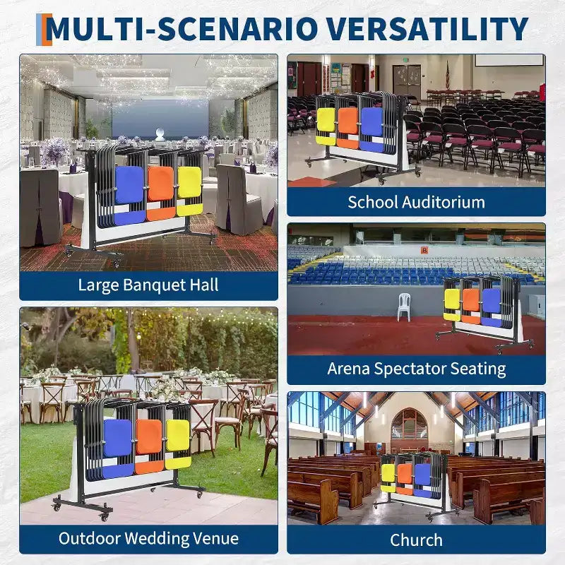 Chariot de rangement pliable à un niveau pour 42/84 chaises ou 12 tables, avec roues en caoutchouc et housse anti-poussière