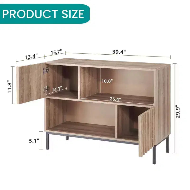 Meuble de rangement cannelé, Buffet en enfilade de style Mid-Century avec porte et pieds en métal, Table console pour salon et couloir