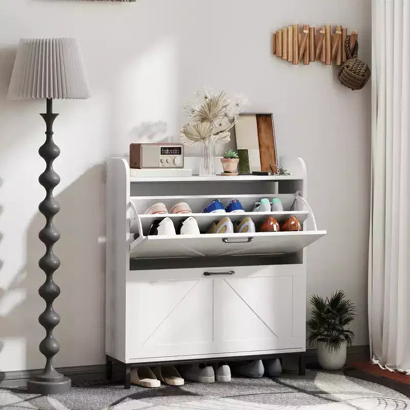 Meuble à chaussures avec 2 tiroirs abattants, pieds, meuble à chaussures étroit pour entrée, couloir