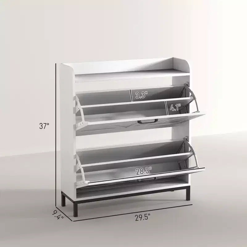 Meuble à chaussures avec 2 tiroirs abattants, pieds, meuble à chaussures étroit pour entrée, couloir