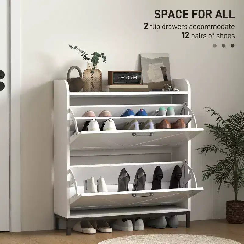 Meuble à chaussures avec 2 tiroirs abattants, pieds, meuble à chaussures étroit pour entrée, couloir