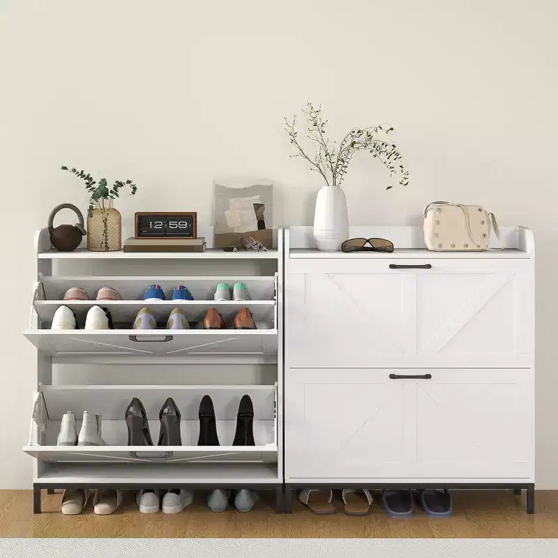 Meuble à chaussures avec 2 tiroirs abattants, pieds, meuble à chaussures étroit pour entrée, couloir