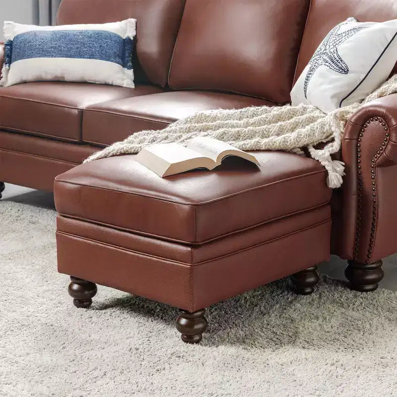 Repose-pieds en cuir véritable contemporain de 26,5 po de largeur pour salon|